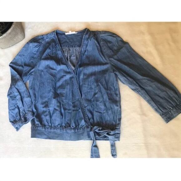 Madewell Chambray Denim Wrap Top Blouse - Picture 3 of 5